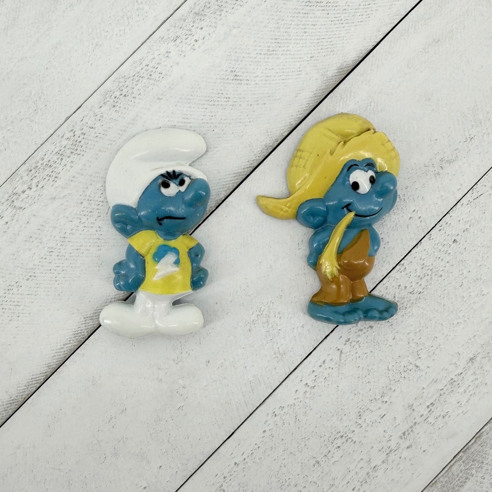 Applause Vintage 1987 Smurf Magnets Nat & Snappy Smurfling Refrigerator 2 Pc Lot